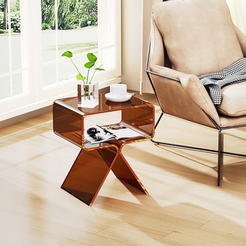 Acrylic Nightstand Bedside Side Table (Dark Brown)