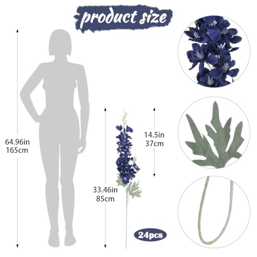 16Pcs Navy Blue Flower Delphinium Artificial Flower Long Stem Wedding Decor (Blue)