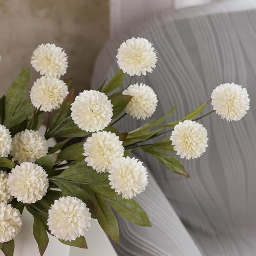 6 Pcs 27" Artificial Pompon Mum Silk Flower Stems for Vase (Cream)