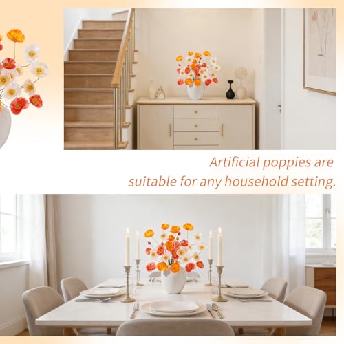12PCS 36Heads Artificial Poppy Flowers with Stems (Champagne Orange+orange+tangerine)