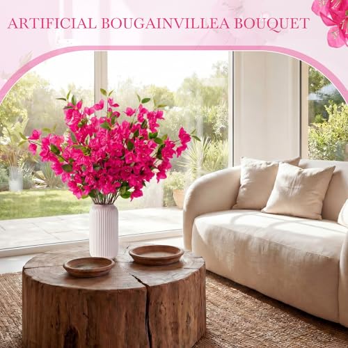 16 Pcs Fake Bougainvillea Bulk Silk Flower UV Resistant (Rose Red)