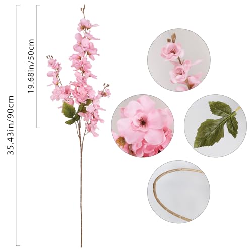 6PCS Long Stem Artificial Delphinium Flowers 35.43'' Pink Fake Larkspur Artificial Flower for Tall Vase Wedding Arrangements Bridal Bouquets Blossoms Flowers for Home Table Decor (Pink)