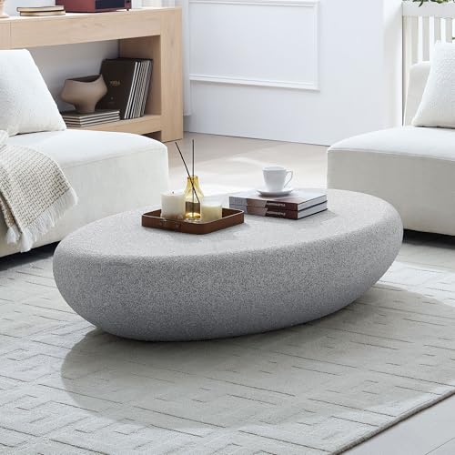 55" Fiberglass Elliptical Matte Rocks Coffee Table with Round Edge Design (Rock Grey / 55"(Elliptical))