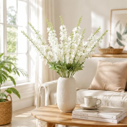 12 Pcs White Delphinium Artificial Flower Bulk (34.25" / White)