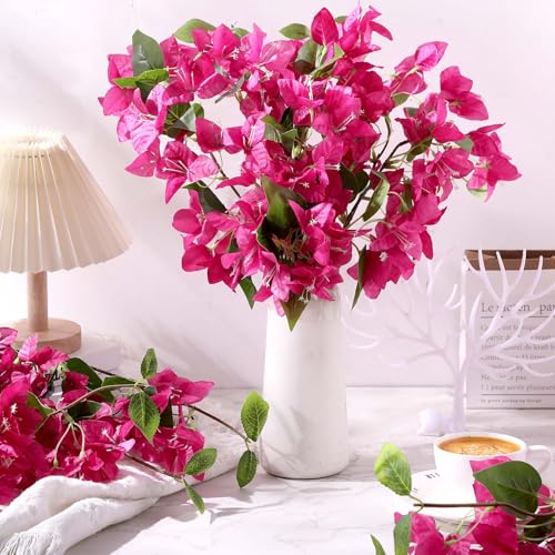 60 Pcs Fake Bougainvillea Bulk Silk Flower UV Resistant (Rose Red)