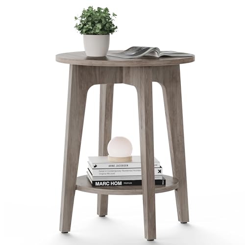Round Side Table with Lower Shelf (Heather Greige / 1 pack)