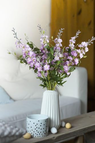 Purple Fake Flowers 9pcs Delphinium Artificial Flowers with Clematis Greenery Stems 33.5" Bluebonnet Flowers Larkspur Snapdragon Tall Fake Flowers for Home Bridal Shower Party Decor (Purple)