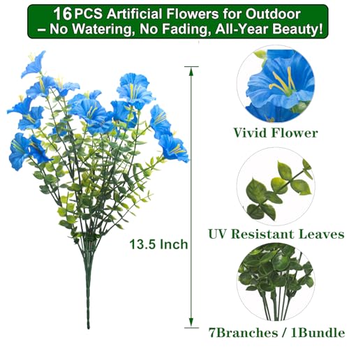 UV Resistant Artificial Morning Glory Flowers (Blue)