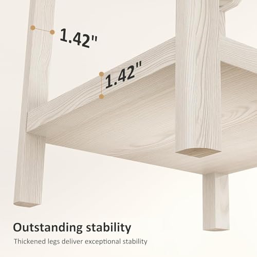 Square Rattan End Table Side Table Set of 2 with Round Edge Design (Creamy White, Square)