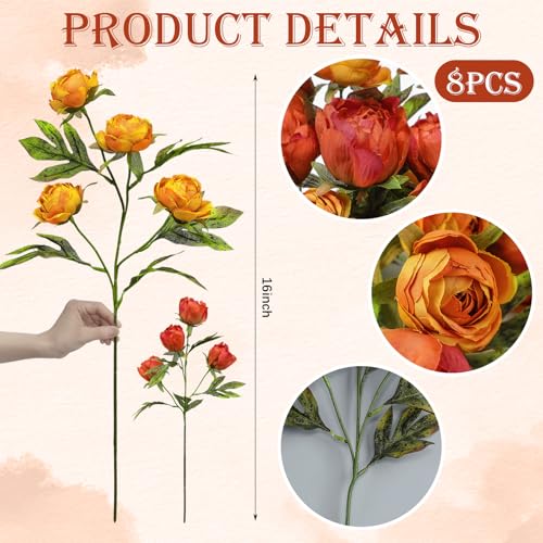 Faux Silk Peony Artificial Flowers Stem for Vase (Autumn)