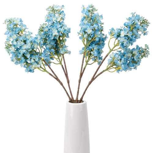 4PCS 25.6inch Lilac Artificial Flowers Light Blue Fake Delphinium Long Stem Silk Real Touch Flower Faux Lilac Floral Arrangement for Tall Vase Table Wedding Garden Home Decoration（Light Blue） (25.6inch Light Blue / 4 Pcs)