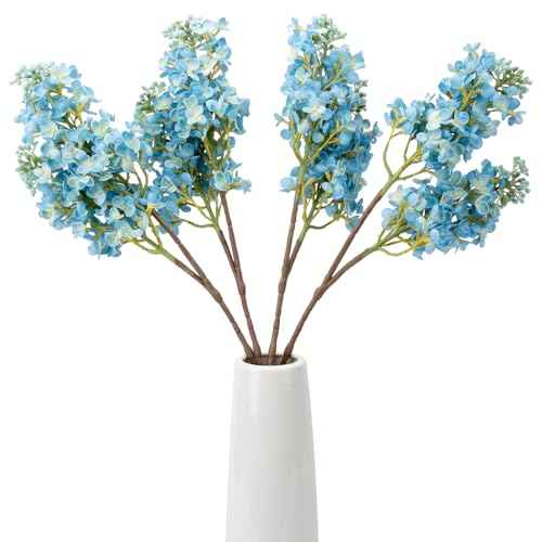 4PCS 25.6inch Lilac Artificial Flowers Light Blue Fake Delphinium Long Stem Silk Real Touch Flower Faux Lilac Floral Arrangement for Tall Vase Table Wedding Garden Home Decoration（Light Blue） (25.6inch Light Blue / 4 Pcs)