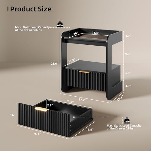 Fluted Nightstands Set of 2 (Black)