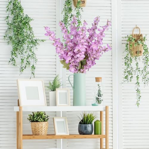 Purple Long Stem Delphinium Artificial Flower 6pcs Fake Larkspur Artificial Flowers 35.43''Silk Flower for Tall Vase Floral Arrangement Wedding Centerpieces Home Garden Party Decor (Purple)