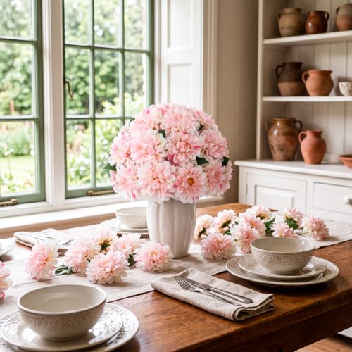100pcs Light Pink Artificial Dahlia Flowers with Stem (Light Pink)