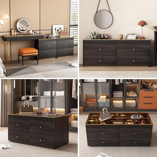 Nightstand with Glass Top (Black Brown)