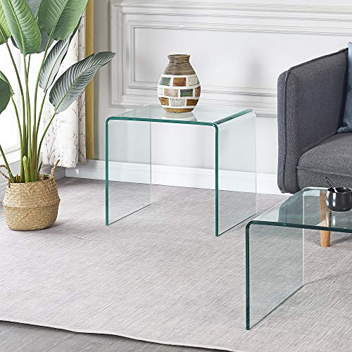 Glass End Table Small Clear Side Tables (15.8"D x 19.72"W x 17.72"H / Clear N Shape)