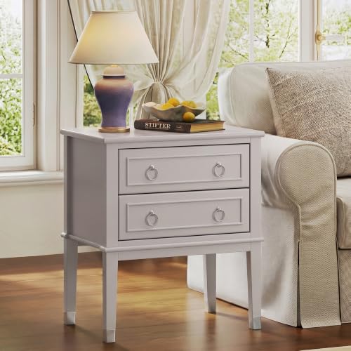 27.6 Inch Tall Nightstand with Charging Station (Grey)