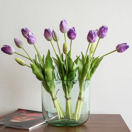 15pcs Artificial Tulips Flowers (15pcs Amethyst (No Vase))