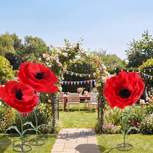 3 Pcs Halloween Giant Poppy Flower for Wizard Decor (Red / Poppy)