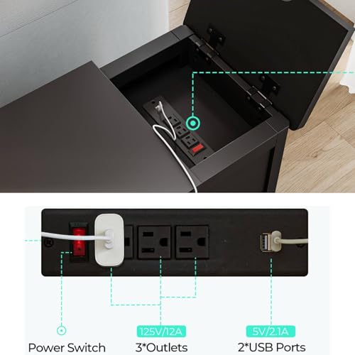 Set of 2 Charging End Tables with USB (Black / Glass Door)