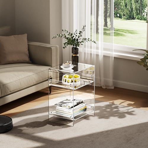 Acrylic Record Player Table with Storage Shelf (Clear / Medium)