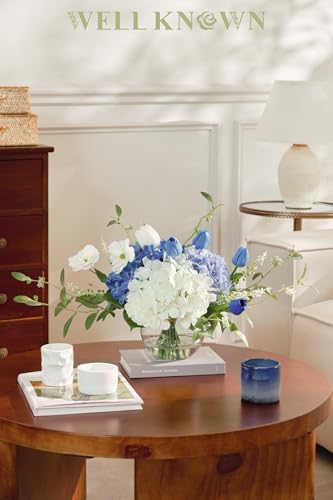 Artificial Flowers with Vase (Blue & White Mixed)