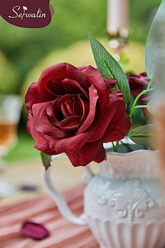 Burgundy Navy Artificial Flowers Silk Rose Flowers for Wedding (Burgundy Navy / 1 Box)