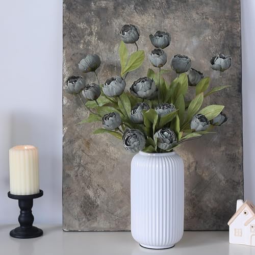 6 Pcs 27" Faux Silk Peony Artificial Flowers Stems for Vase (Dark Gray)
