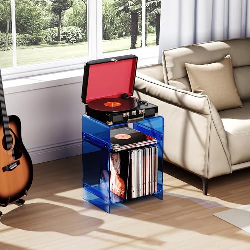 Acrylic Record Player Table with Storage Shelf (Blue / Medium)