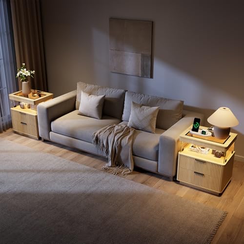 Fluted Nightstands Set of 2 with Charging Station