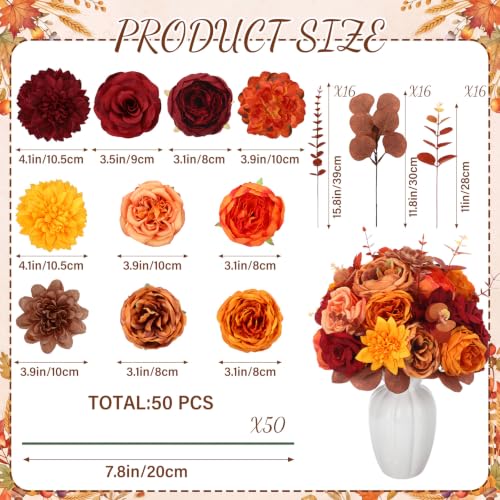 98pcs Artificial Flowers with Stems (Autumn Colors)