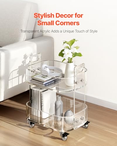 Acrylic Bar Cart with 4 Lockable Wheels (2-Tier Shelf)
