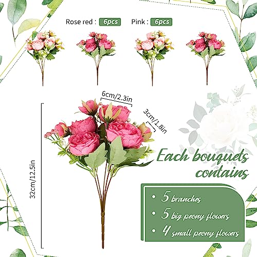 Artificial Peonies Flowers (Rosy Red, Pink)