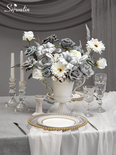 Silver Grey Artificial Flowers Silk Fake Flowers for DIY Wedding (Grey,silver / 1 Box)