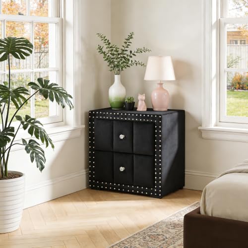 Contemporary Tufted Nightstand (Black)