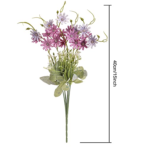 Artificial Flowers Wildflowers Silk Daisy Spring Fake Daisies Decoration Summer UV Resistant Colorful Mixed Bundles Faux Greenery Outdoor Plant Stem Filler for Home Decor Indoor Floral Arrangements (07-purple)