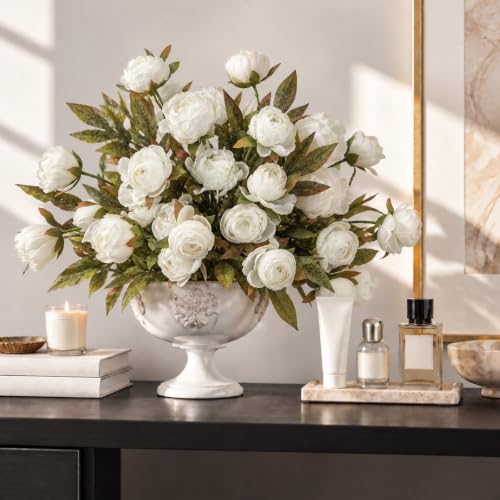 8 PCS 18" Faux Peonies Artificial Flowers Silk Flowers for Vase (White / 8P)