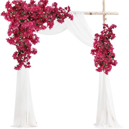 Pack of 16 Artificial Bougainvillea Flower Stems Silk Bougainvillea Long Branches Full Blossoms for Home Wedding Table Centerpiece Shower Event Backdrop Indoor Outdoor Decorations (Fuchsia)