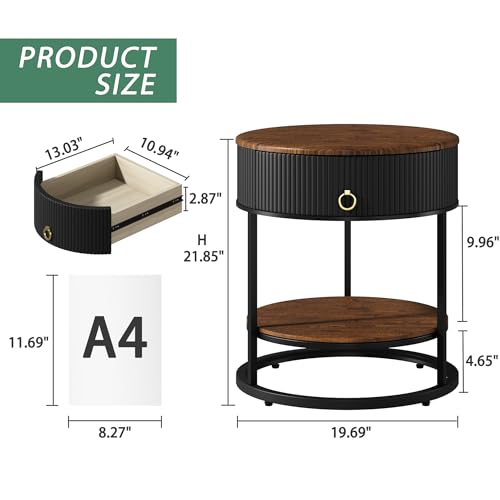 Round End Table with Drawer (Black)