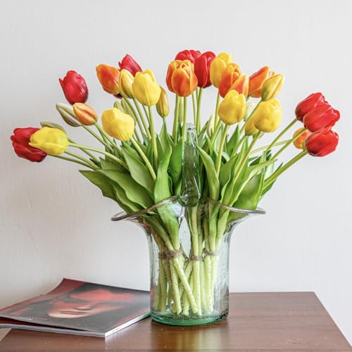 40pcs Artificial Tulips Flowers (40pcs Red Set (No Vase))