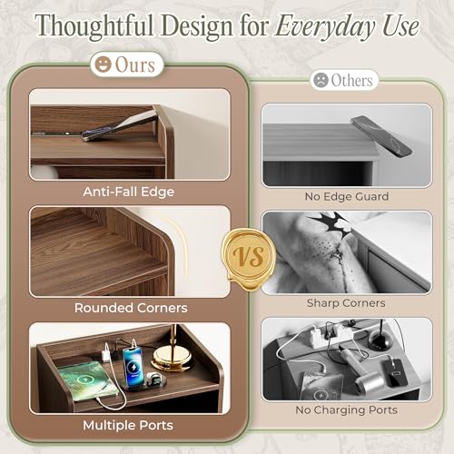 Nightstand with Charging Station (Walnut)