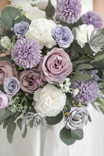 18Heads Multi Use Artificial Flowers Combo for DIY Centerpieces Arrangements Wedding Bridal Bouquet Table Chair Decor Candle Holder Baby Shower Cake Decor Flower Strips Home Decor (Forest Purple)