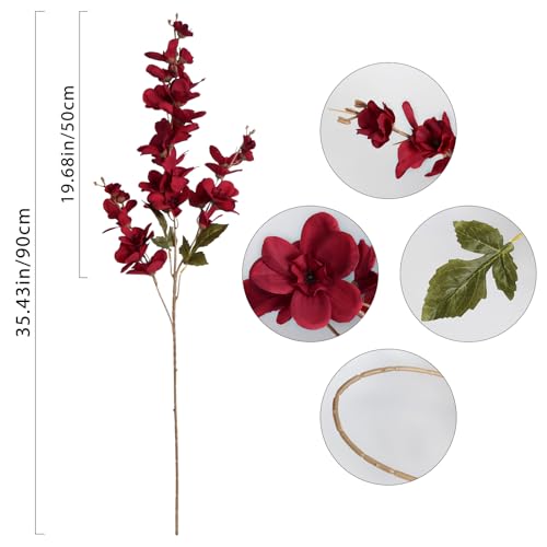 6PCS 35.43'' Red Delphinium Artificial Flower Faux Larkspur Silk Flowers Long Stem Blossoms Flowers for Tall Vase Floral Arrangements Home Table Wedding Decor (Red)
