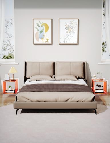 Acrylic Nightstand Colorful Bedside Table with Open Storage Shelf (Orange)