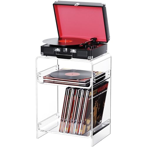 Acrylic Record Player Table with Storage Shelf (Clear / Medium)