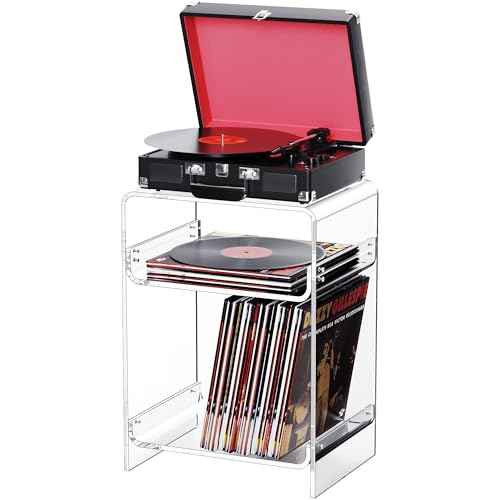 Acrylic Record Player Table with Storage Shelf (Clear / Medium)