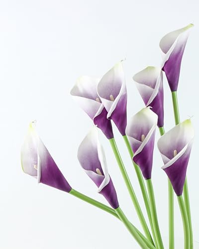 12pcs Large Calla Lily Artificial Flowers (White-purple)