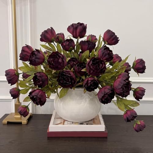 Faux Silk Peony Artificial Flowers Stem for Vase (Dark)