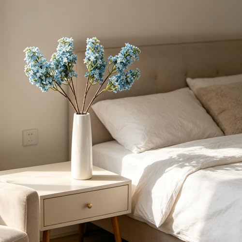 4PCS 25.6inch Lilac Artificial Flowers Light Blue Fake Delphinium Long Stem Silk Real Touch Flower Faux Lilac Floral Arrangement for Tall Vase Table Wedding Garden Home Decoration（Light Blue） (25.6inch Light Blue / 4 Pcs)